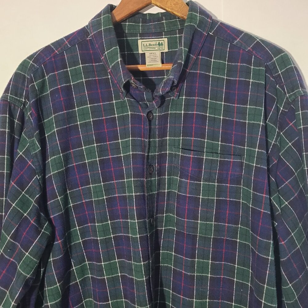 LL Bean Plaid Flannel Blue/Green/Red 2XLT Tall Button Up L/S Men's Shirt - Picture 2 of 5